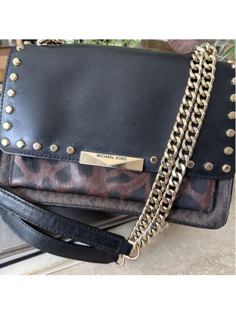 Michael Kors Jade Brown Multi Calf Hair Convertible Crossbody Shoulder Bag